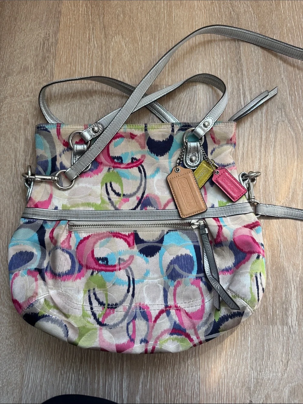Coach Multicolor Circle-Print Shoulder Bag with Silver Straps - Picture 1 of 6